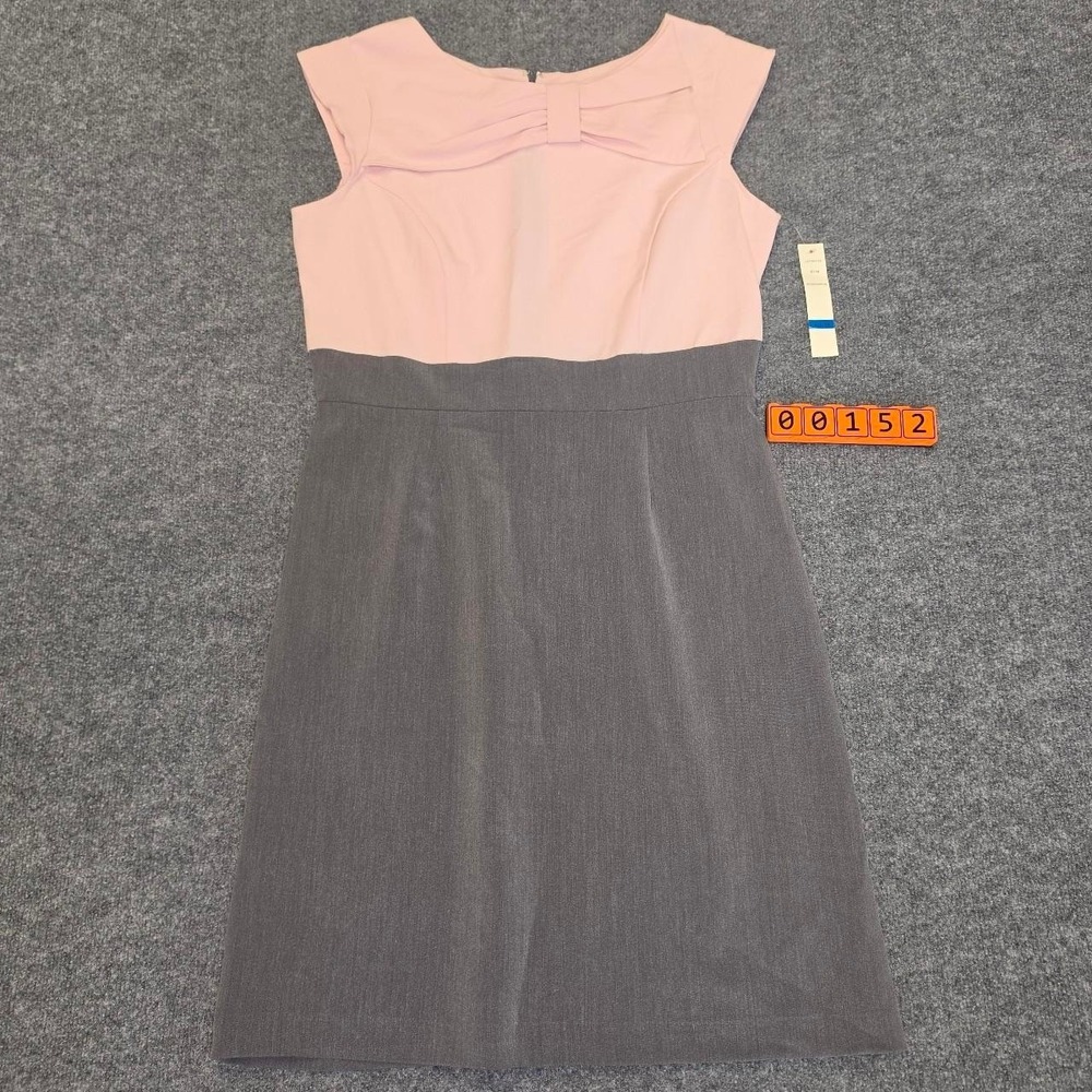 Pink & gray Olivia Matthews dress with bow detail, size 14